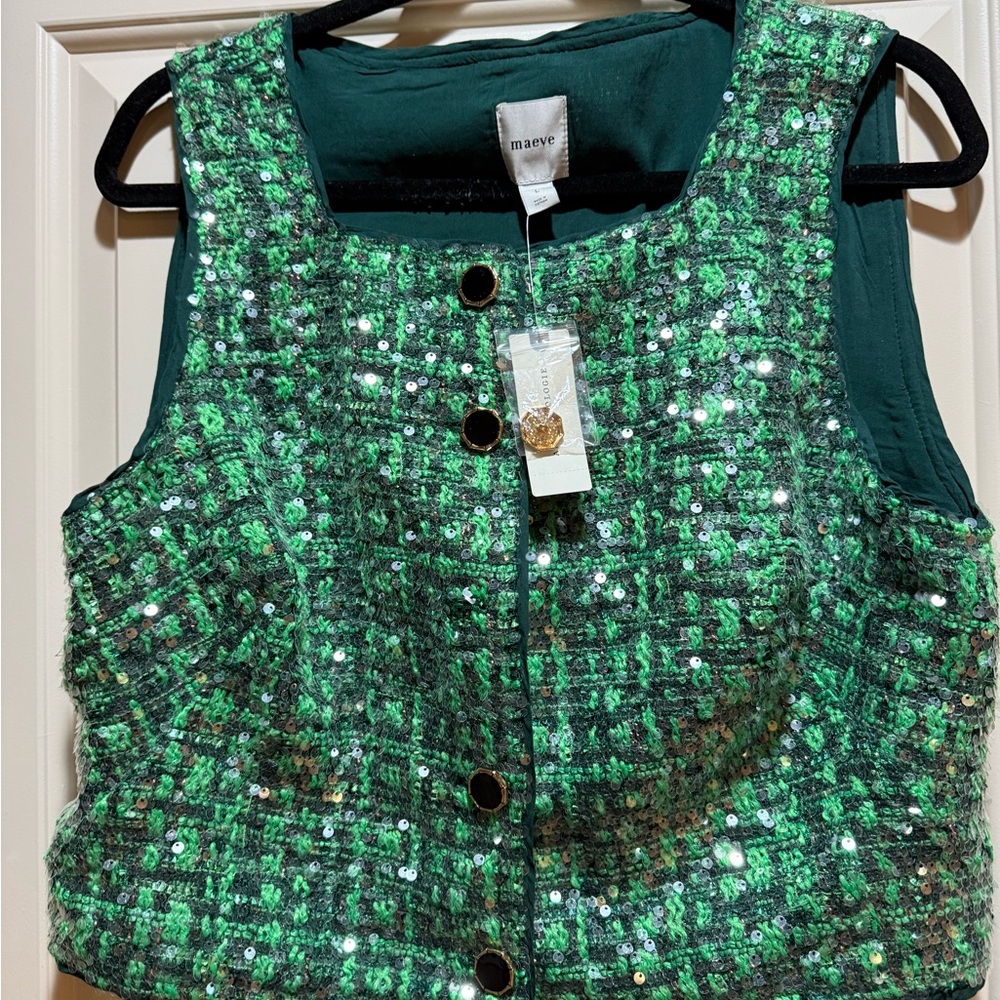 Maeve Green Sequin Vest